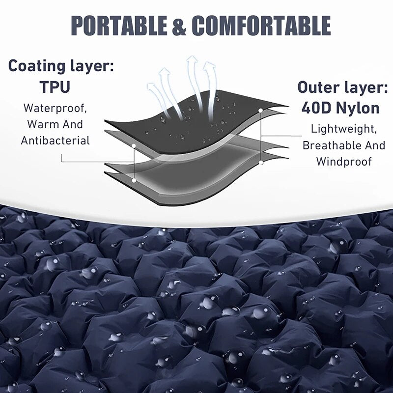 Outdoor Comfort Double Self Inflating Air Mattress With Built In Pillow Pump For Camping