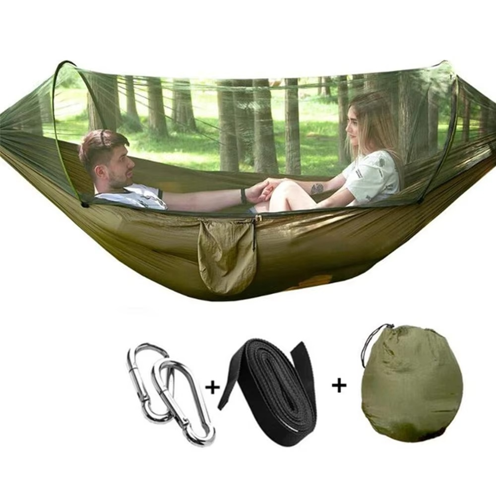 Two-Person Outdoor Hammock With Integrated Mosquito Net For Bug-Proof Comfort