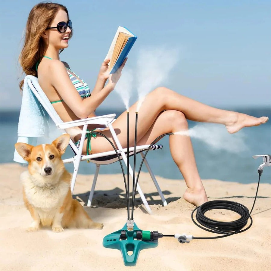 Patio Misting System With Adjustable Nozzles For Cooling And Plant Hydration