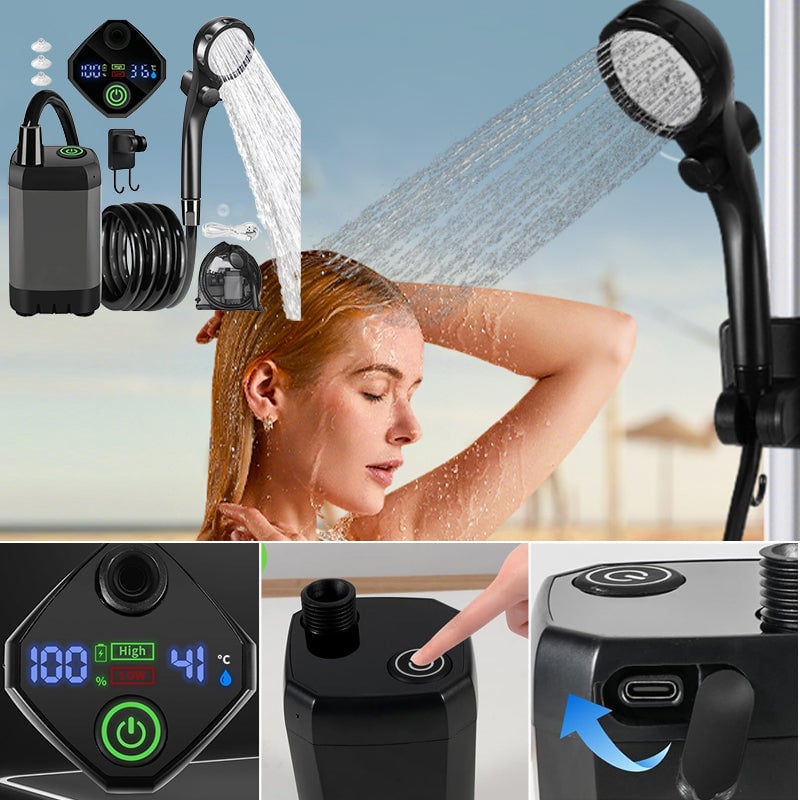 Rechargeable Portable Shower Pump For Outdoor Camping And Beach Trips With LED Display