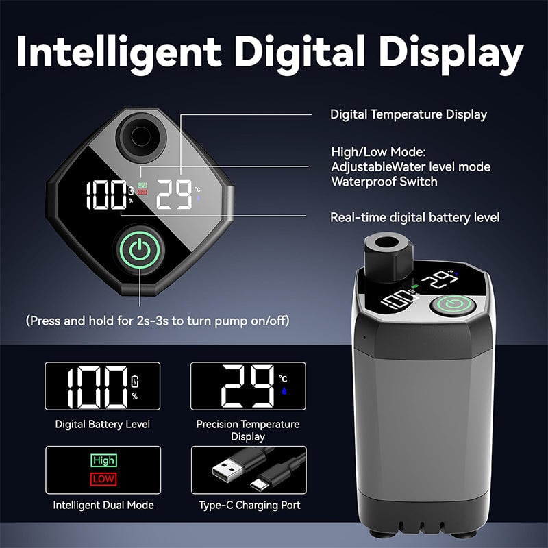 Rechargeable Portable Shower Pump For Outdoor Camping And Beach Trips With LED Display
