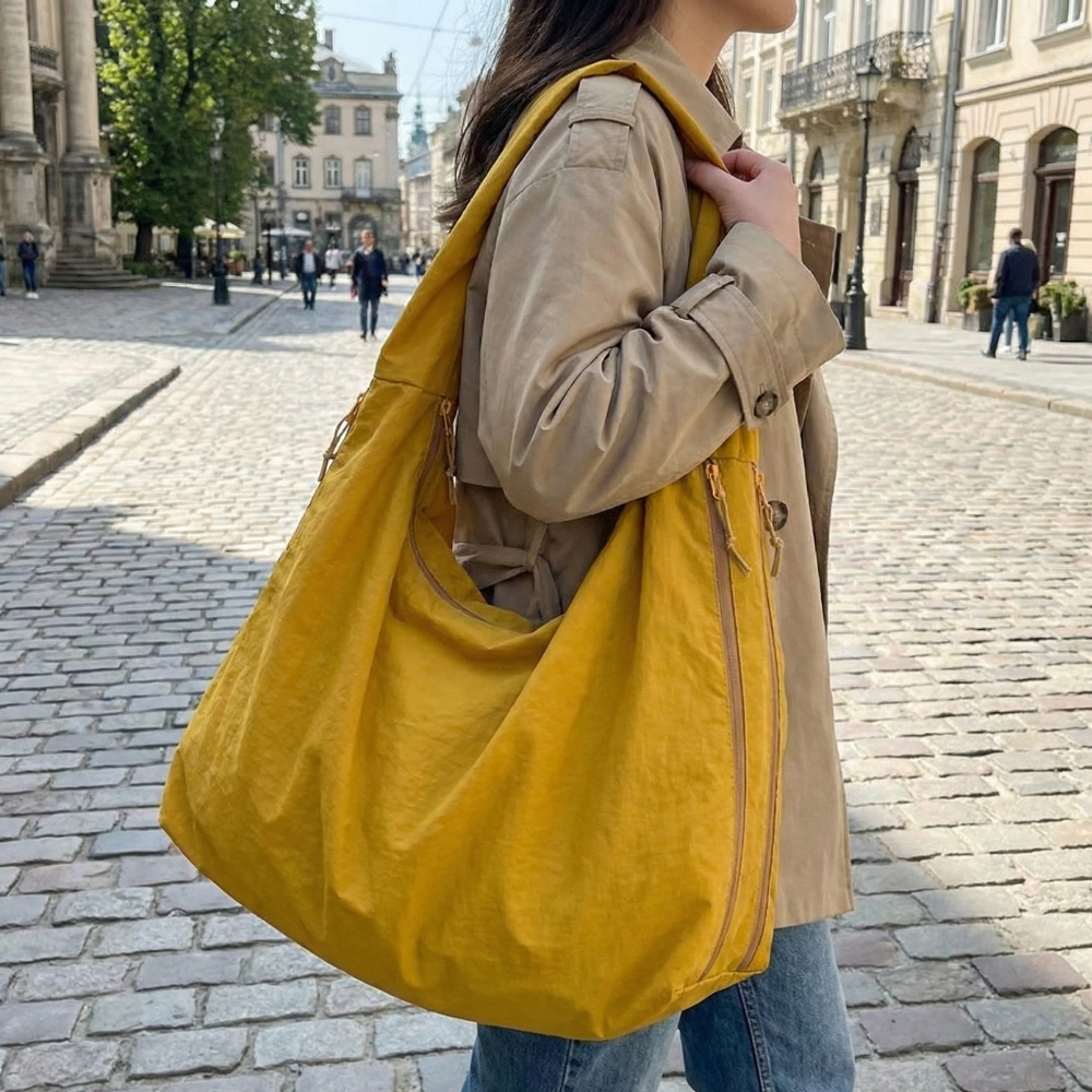 Lunova Oversized Shoulder Bag With Exterior Pockets