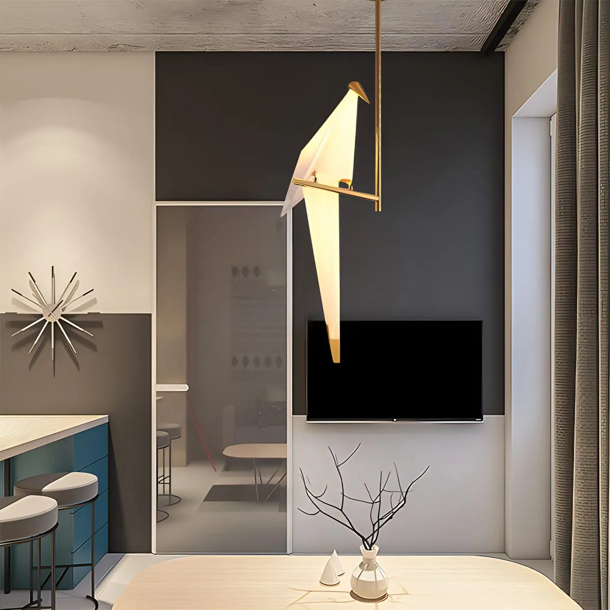 Elegant Dining Room Chandelier With Paper Crane Birds