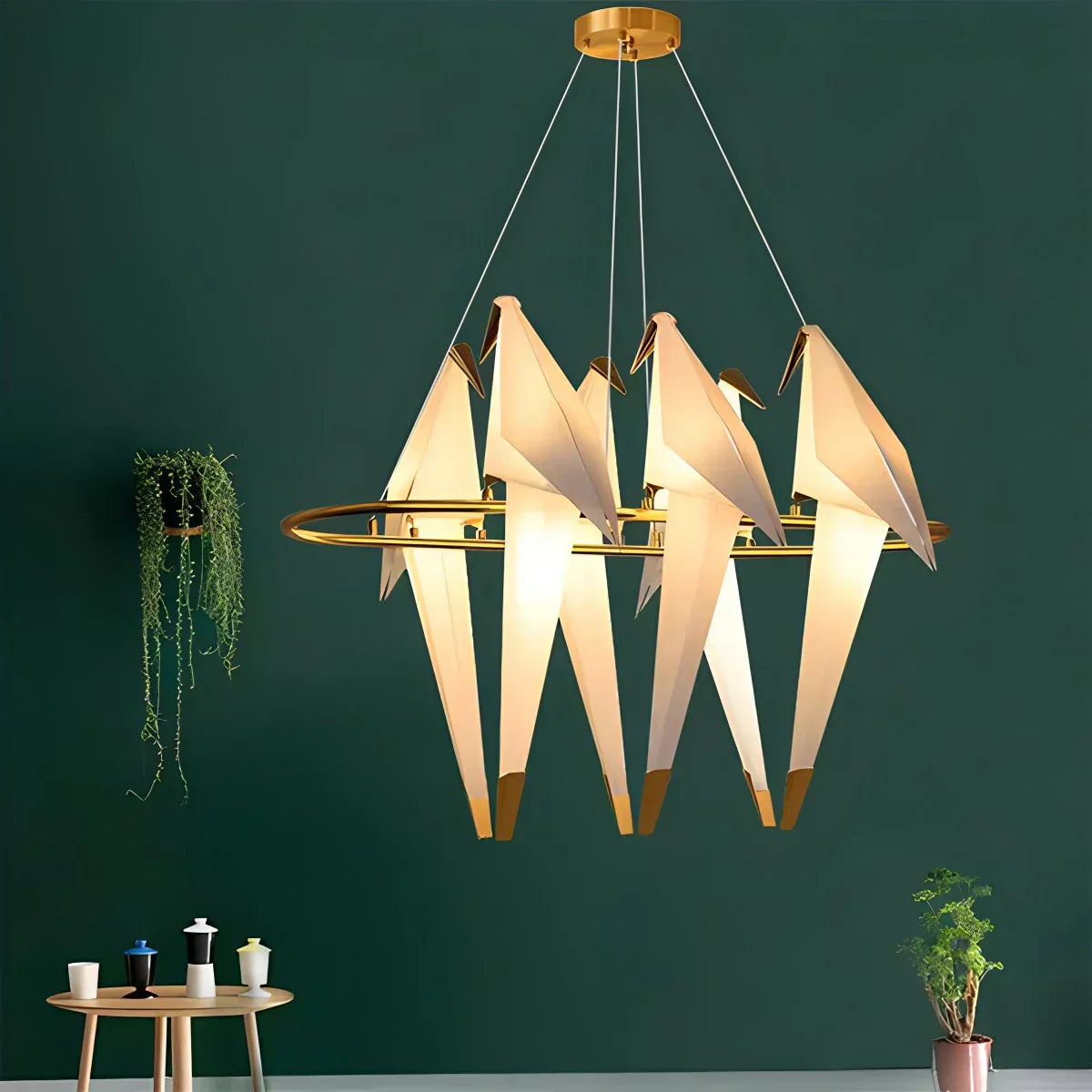 Elegant Dining Room Chandelier With Paper Crane Birds