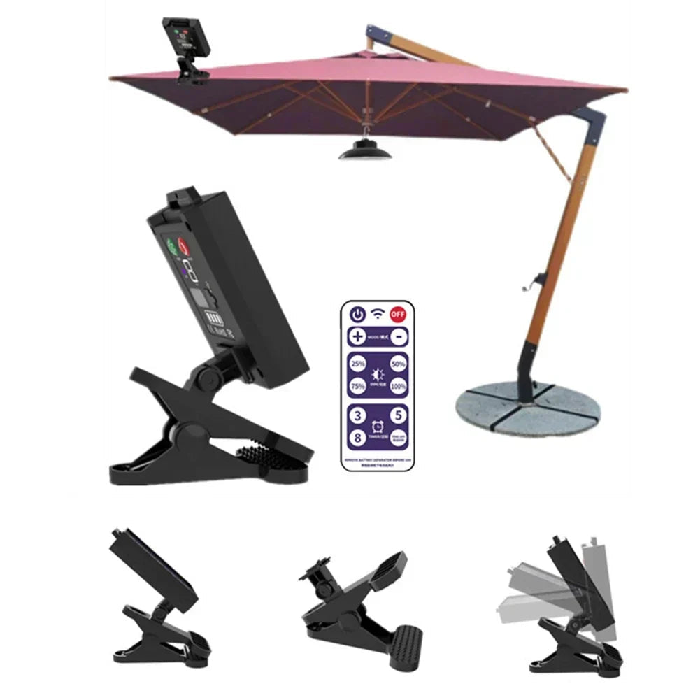 Outdoor Patio Umbrella Lights With Solar Power, Remote Brightness, And Timer