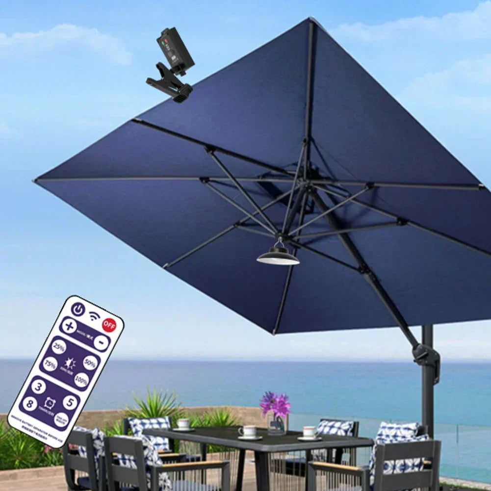 Outdoor Patio Umbrella Lights With Solar Power, Remote Brightness, And Timer