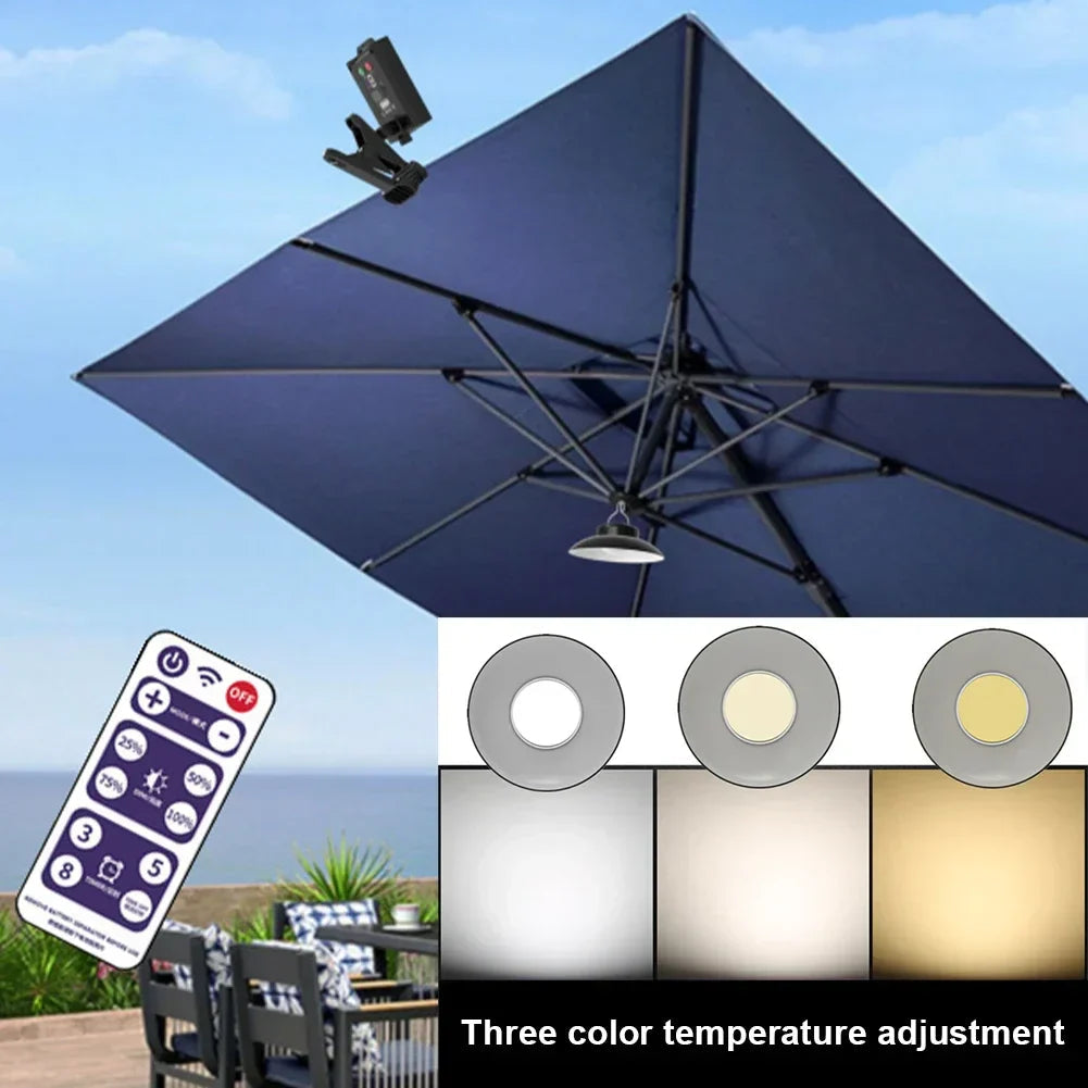 Outdoor Patio Umbrella Lights With Solar Power, Remote Brightness, And Timer