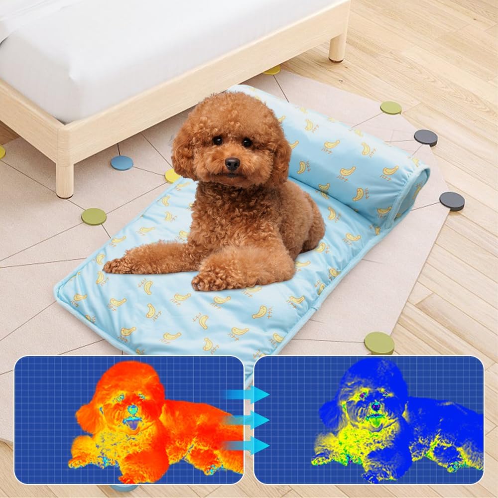 Pet Comfort Self Cooling Bed With Cushioned Plush Pillow For Summer Breathability