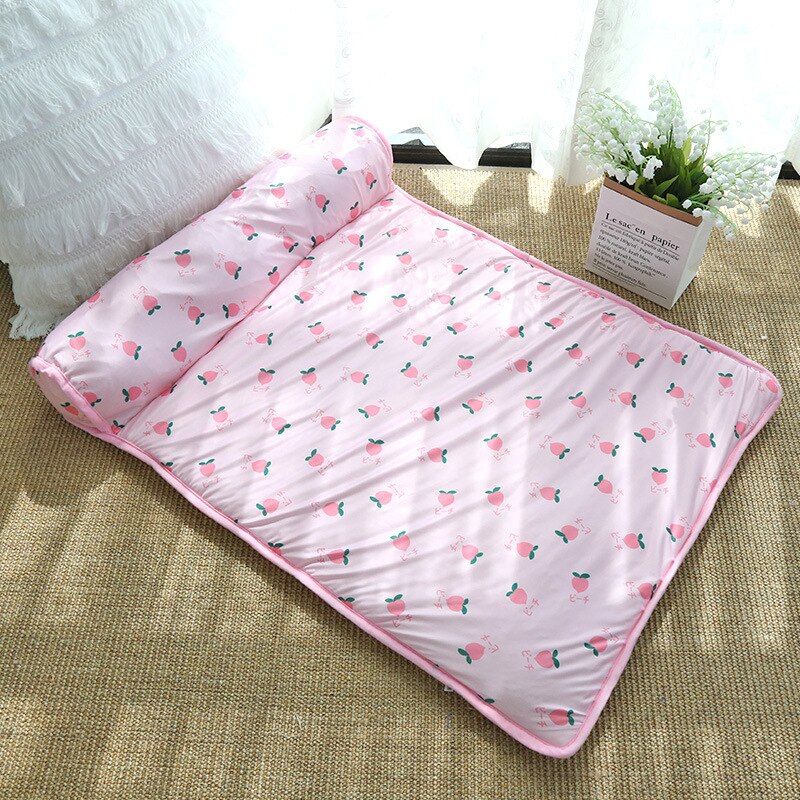 Pet Comfort Self Cooling Bed With Cushioned Plush Pillow For Summer Breathability