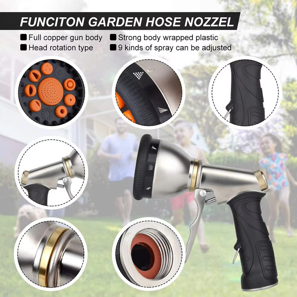 Plumeroz High-Pressure Garden Hose Nozzle With Nine Spray Patterns For Effortless Watering