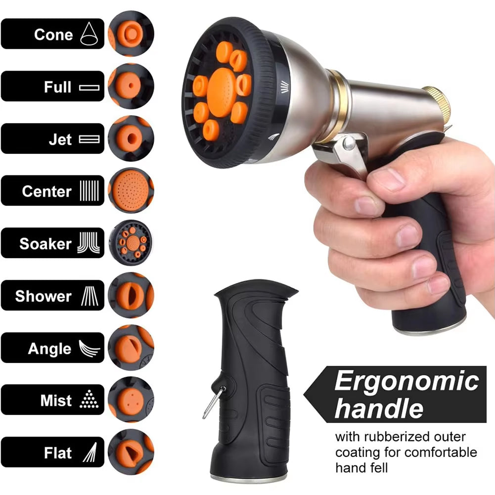 Plumeroz High-Pressure Garden Hose Nozzle With Nine Spray Patterns For Effortless Watering