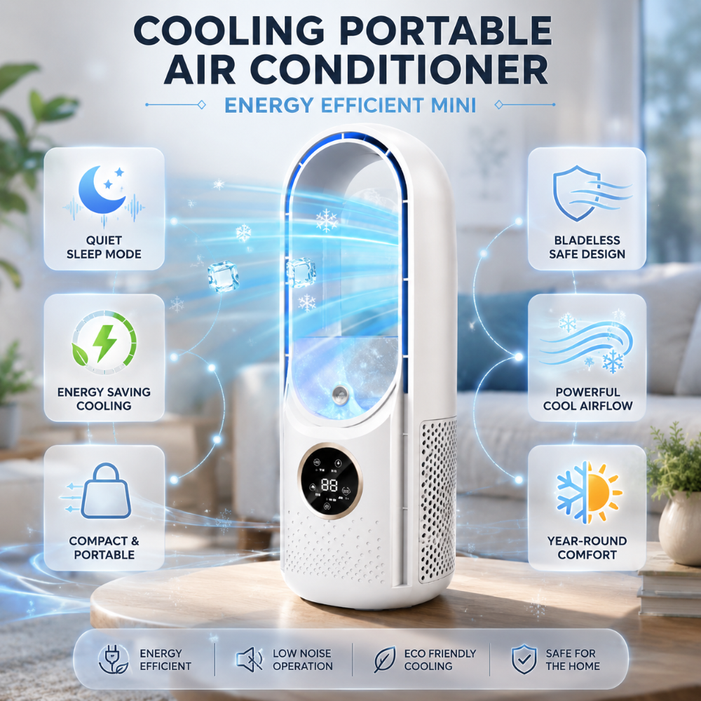 Energy Efficient Compact Portable Air Conditioner With Bladeless Design For Small Spaces