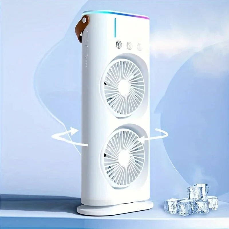 USB Rechargeable Dual-Head Portable Mist Spray Fan For Personal Cooling