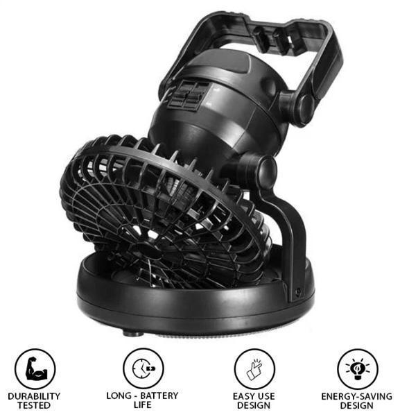 Portable Camping Fan With Rechargeable Battery And LED Light