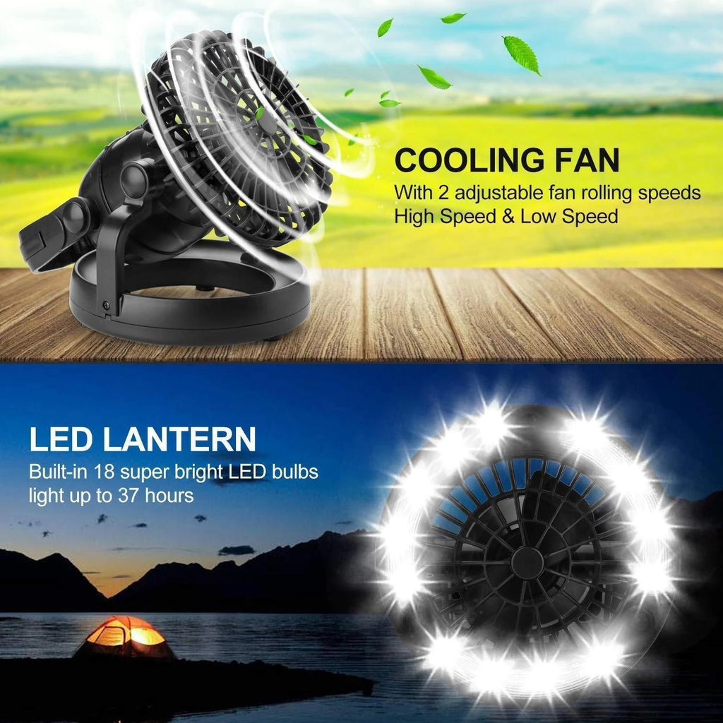 Portable Camping Fan With Rechargeable Battery And LED Light