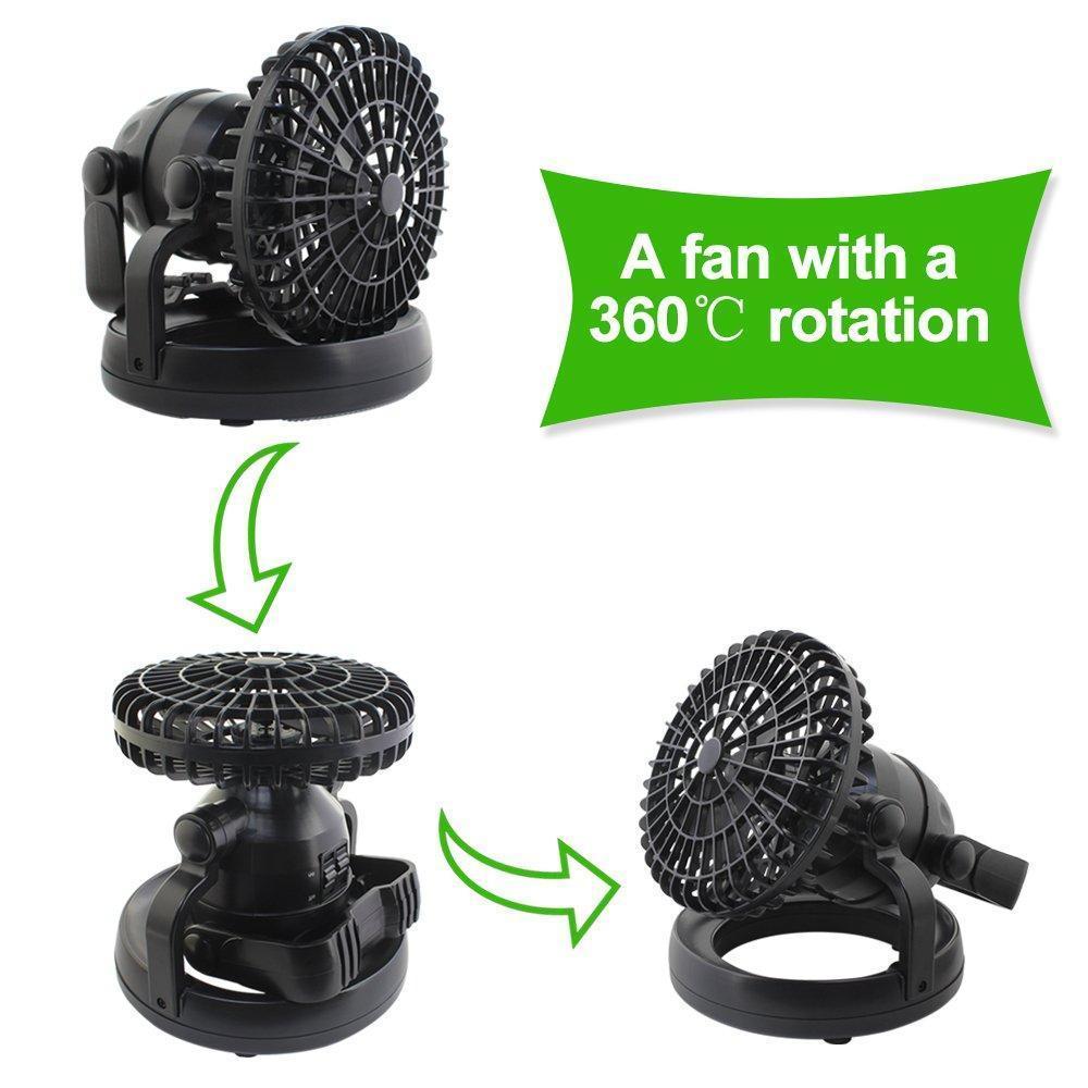 Portable Camping Fan With Rechargeable Battery And LED Light