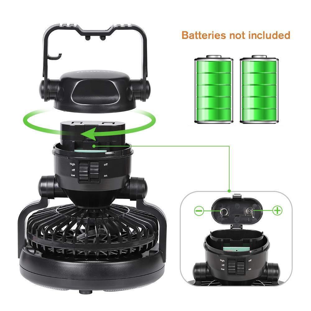 Portable Camping Fan With Rechargeable Battery And LED Light
