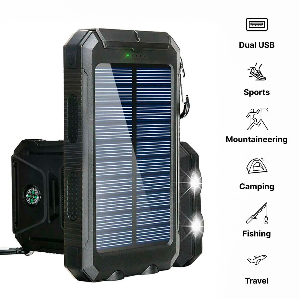 Rugged Sun-Charged Battery Pack With 30000mAh And Dual USB Ports For Outdoors