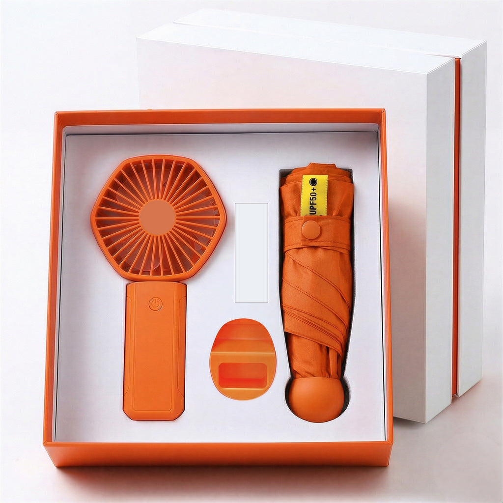 UV Protected Portable Fan And Umbrella Set For All Weather Use