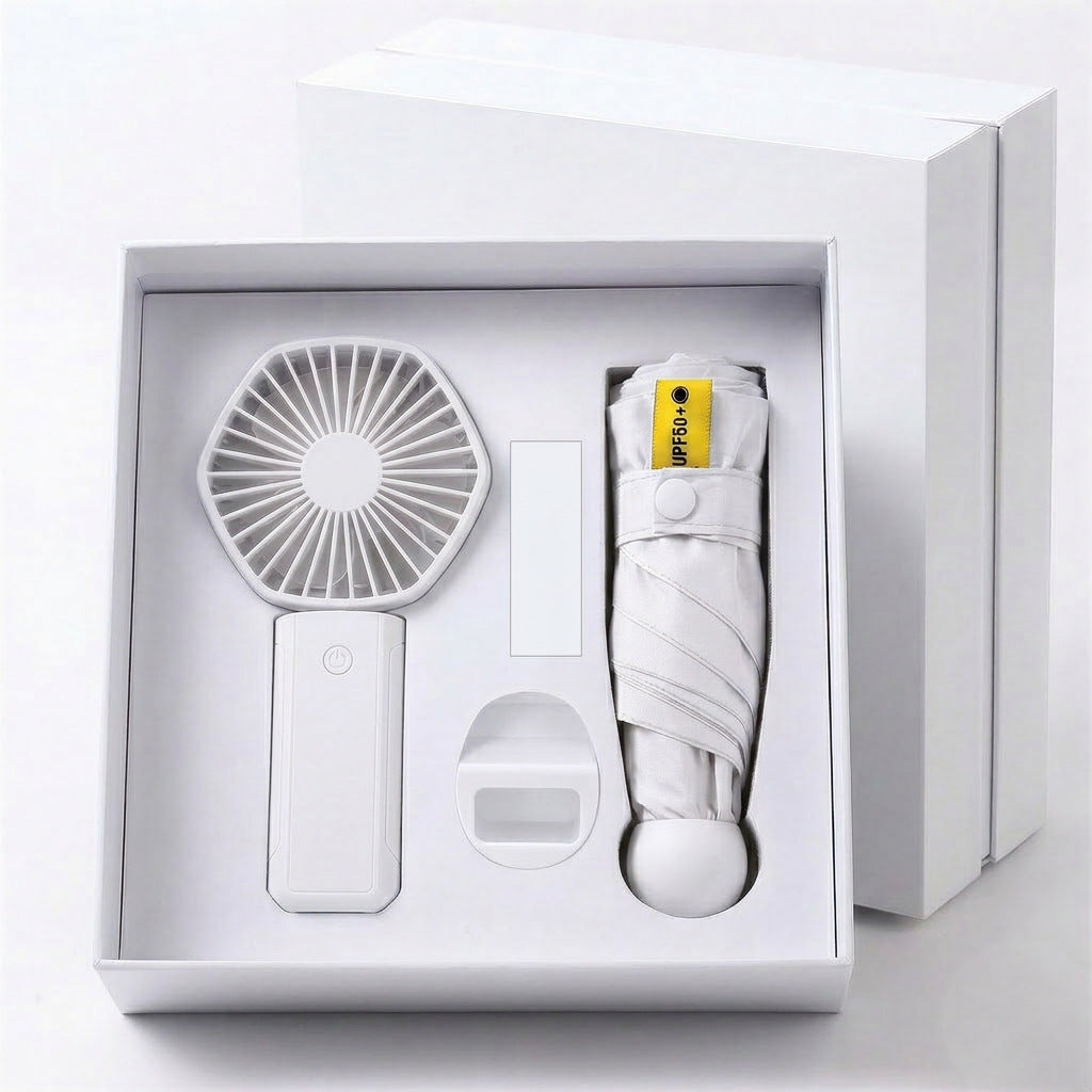 UV Protected Portable Fan And Umbrella Set For All Weather Use