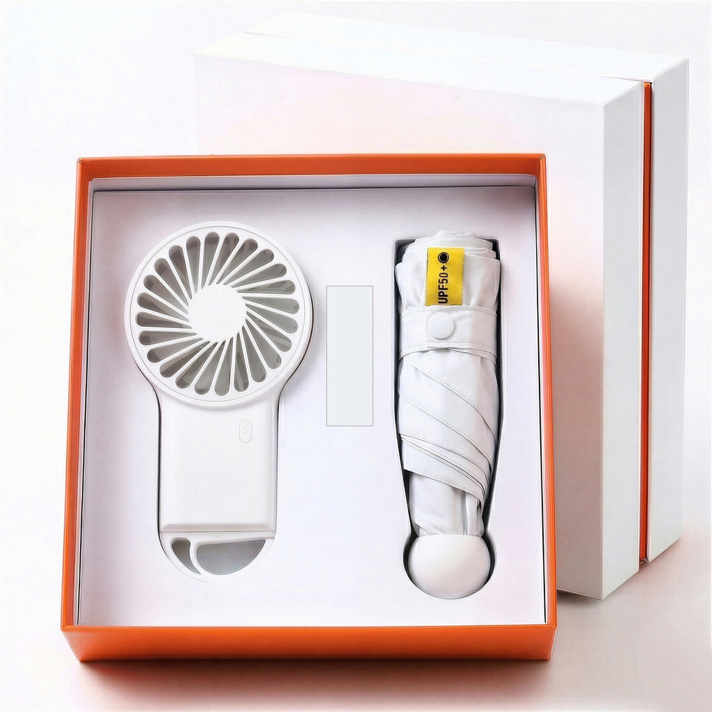 UV Protected Portable Fan And Umbrella Set For All Weather Use