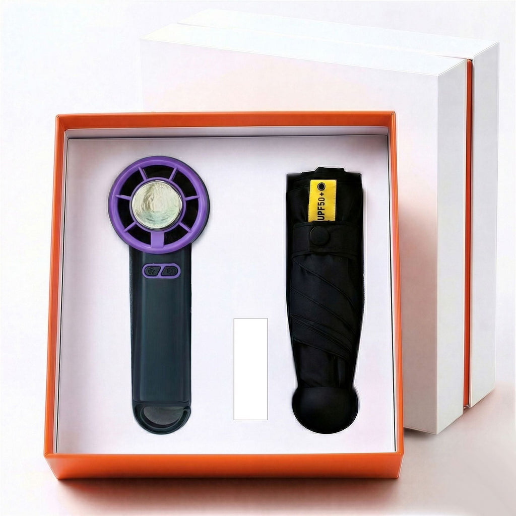UV Protected Portable Fan And Umbrella Set For All Weather Use