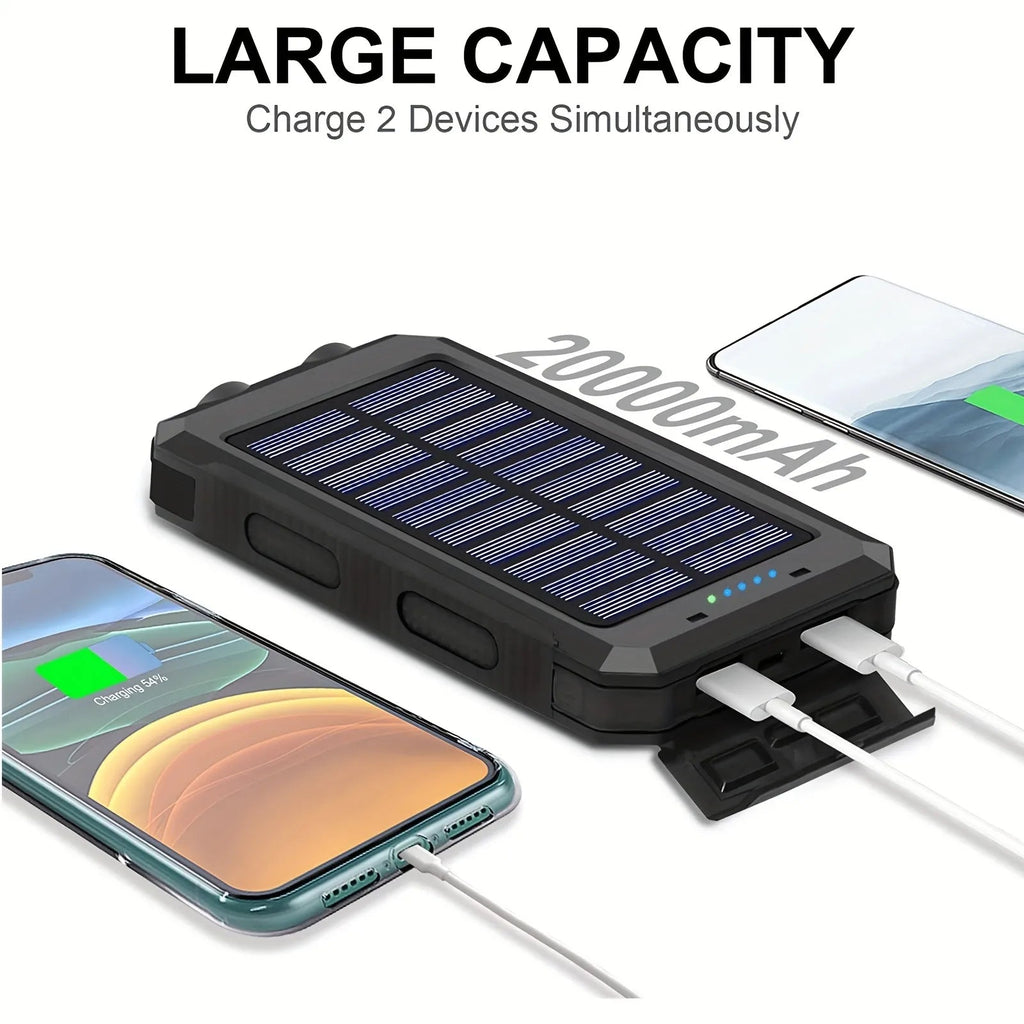 PowerFlash Portable Solar Charger With Dual LED Flashlights 20000 mAh Power Bank
