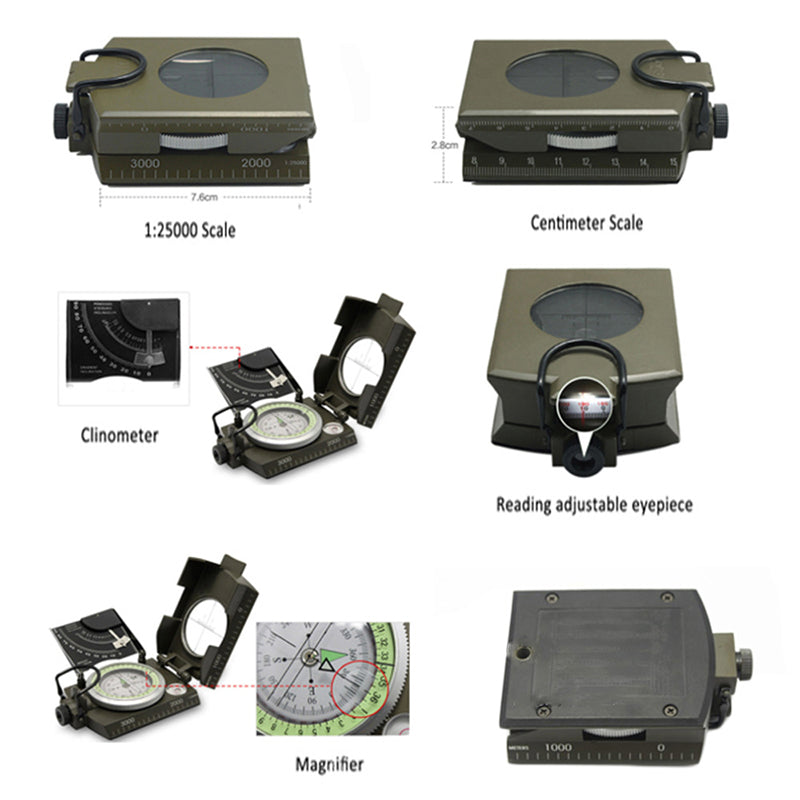 Precision Navigation Compass With Adjustable Sight Lens, Durable And Waterproof