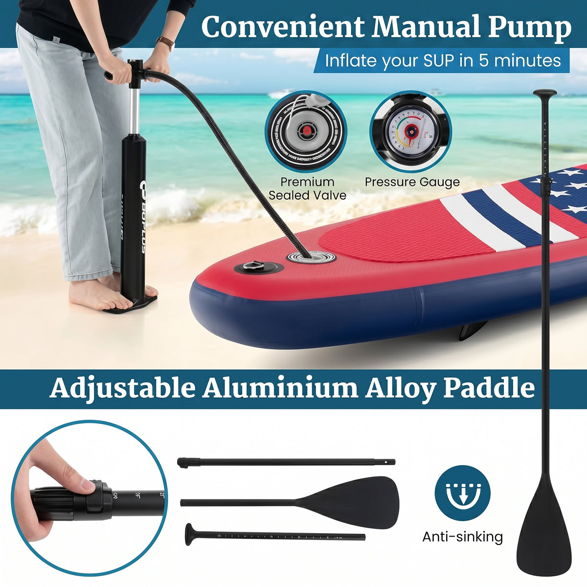 PuffoSUP Inflatable Stand Up Paddle Board With Easy Setup And Stable Ride