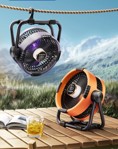 Rechargeable Camping Fan With Built-In Light And Power Bank 3-In-1 Outdoor Essential