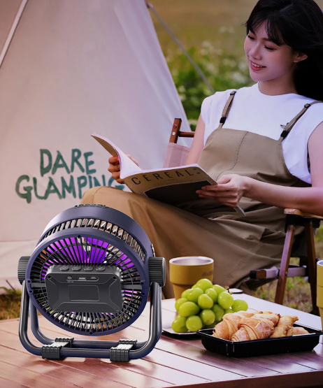 Rechargeable Camping Fan With Built-In Light And Power Bank 3-In-1 Outdoor Essential