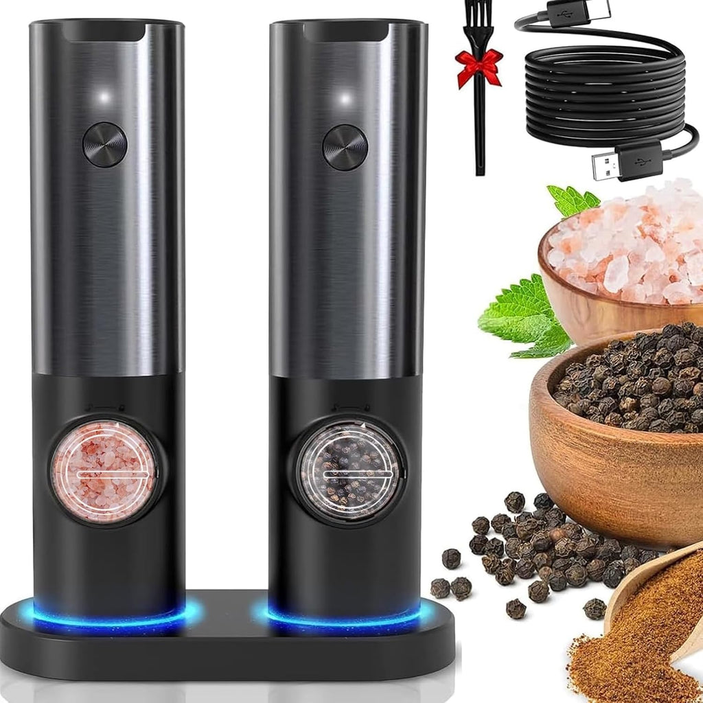 LED Light Seasoning Grinders For One Hand Use With Rechargeable Battery