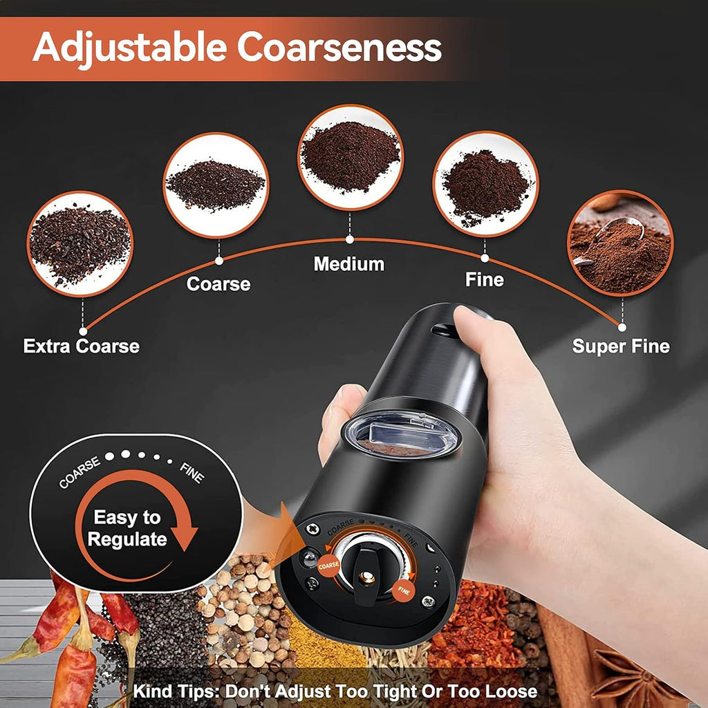 LED Light Seasoning Grinders For One Hand Use With Rechargeable Battery