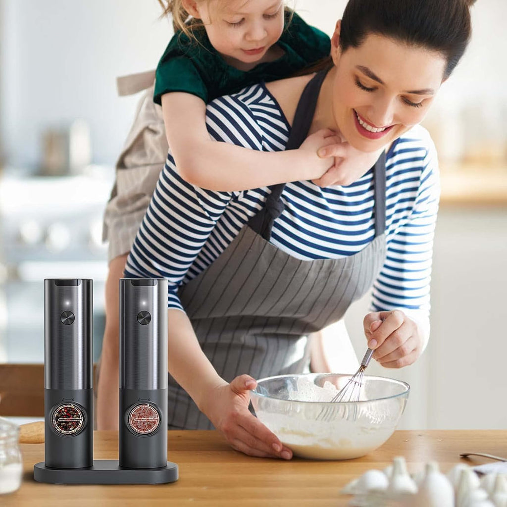 LED Light Seasoning Grinders For One Hand Use With Rechargeable Battery