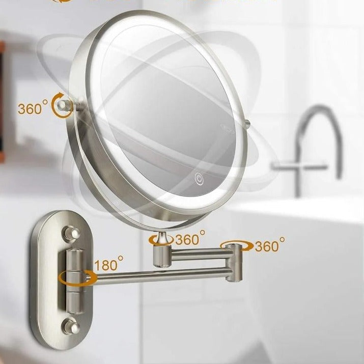 Rechargeable LED Mirror With 10x Magnification And 360 Degree Rotation For Grooming