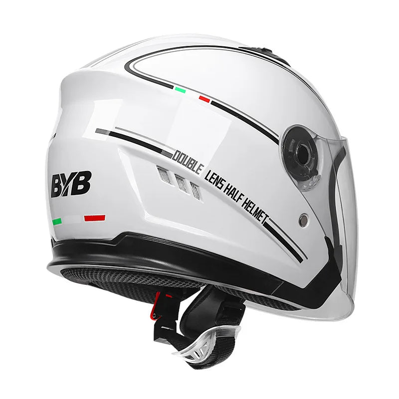 Retro 3/4 Open Face Helmet With Dual Lens And Anti Fog Visor, Lightweight ABS Construction