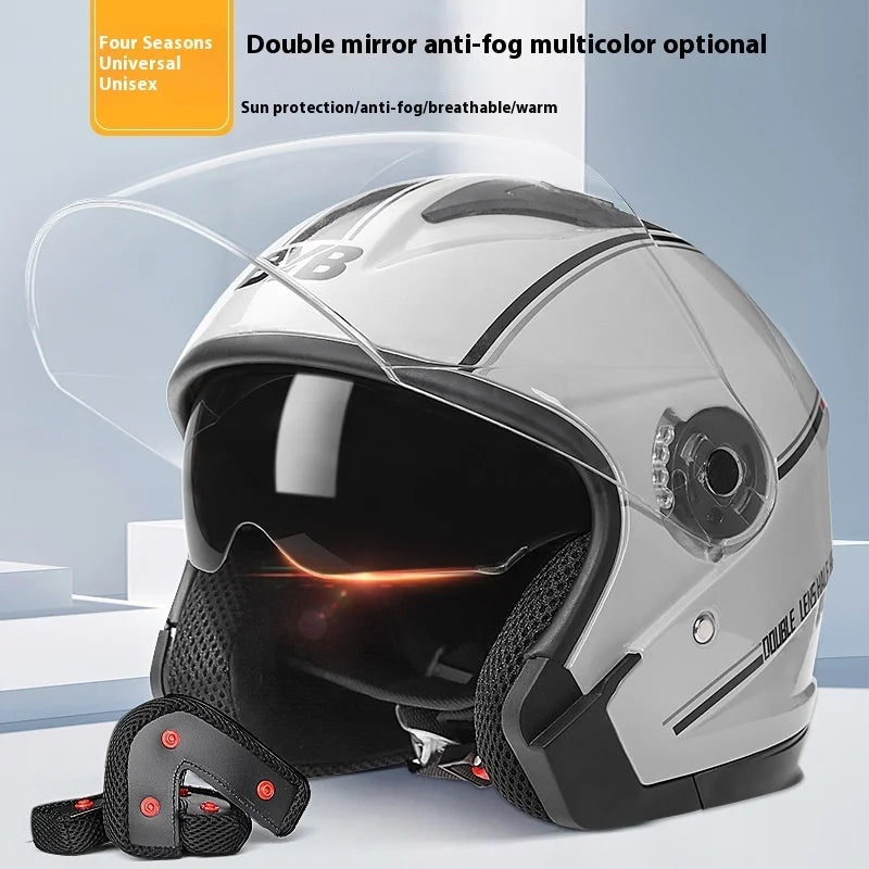 Retro 3/4 Open Face Helmet With Dual Lens And Anti Fog Visor, Lightweight ABS Construction