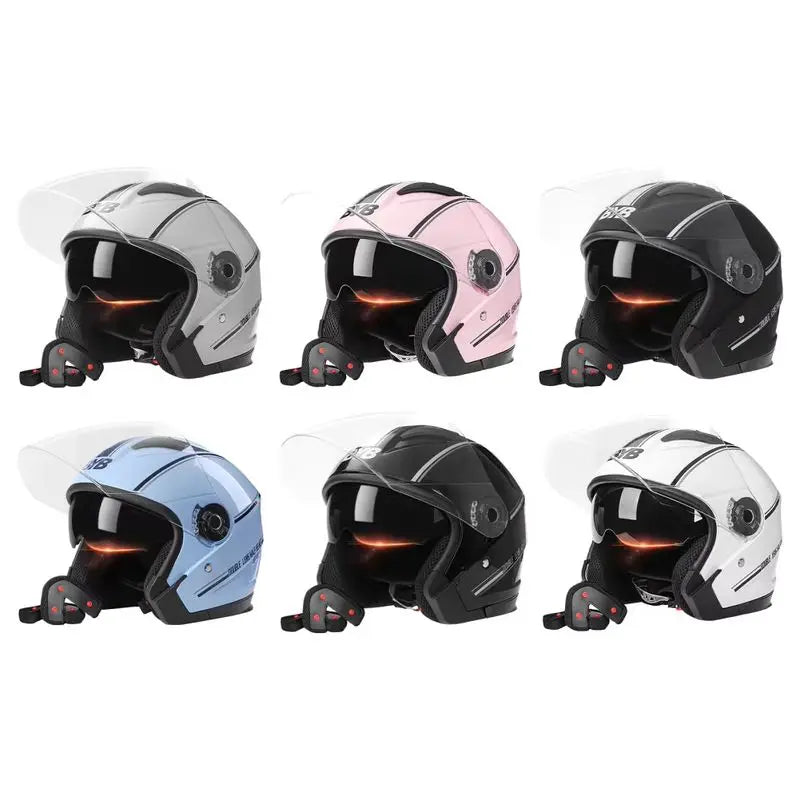 Retro 3/4 Open Face Helmet With Dual Lens And Anti Fog Visor, Lightweight ABS Construction