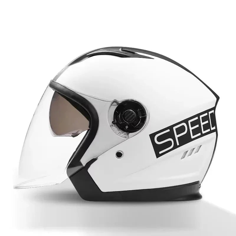 Retro 3/4 Open Face Helmet With Dual Lens And Anti Fog Visor, Lightweight ABS Construction