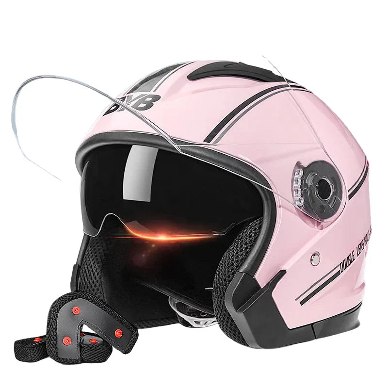 Retro 3/4 Open Face Helmet With Dual Lens And Anti Fog Visor, Lightweight ABS Construction