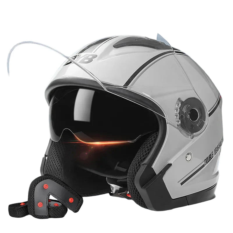 Retro 3/4 Open Face Helmet With Dual Lens And Anti Fog Visor, Lightweight ABS Construction