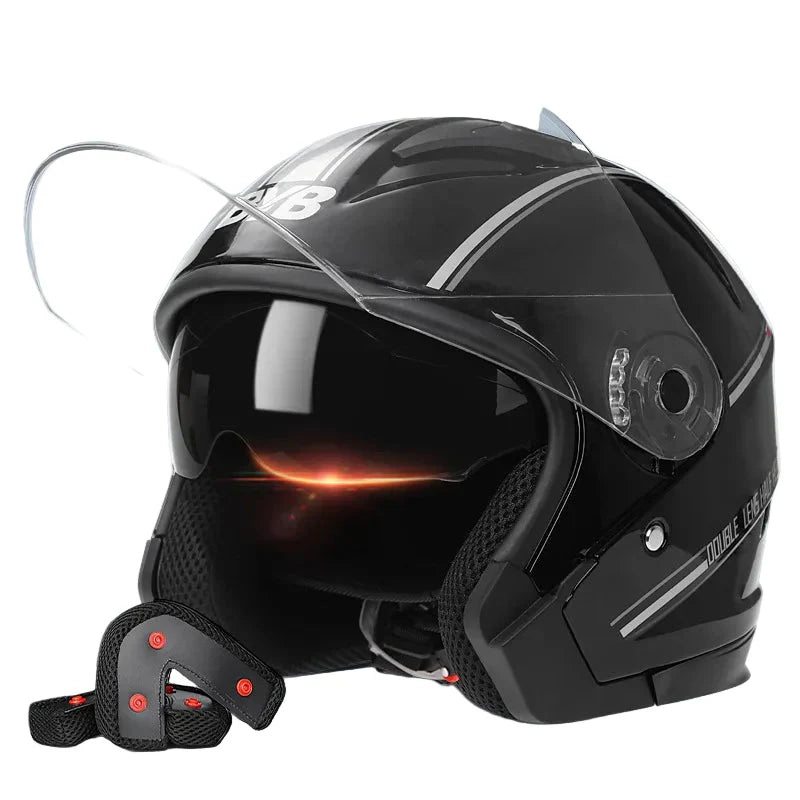 Retro 3/4 Open Face Helmet With Dual Lens And Anti Fog Visor, Lightweight ABS Construction