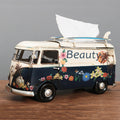 Retro Car Tissue Box Handcrafted Floral Bus Theme For Unique Home Decor