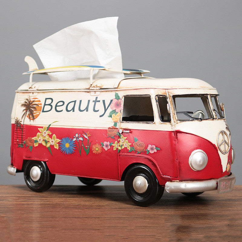Retro Car Tissue Box Handcrafted Floral Bus Theme For Unique Home Decor