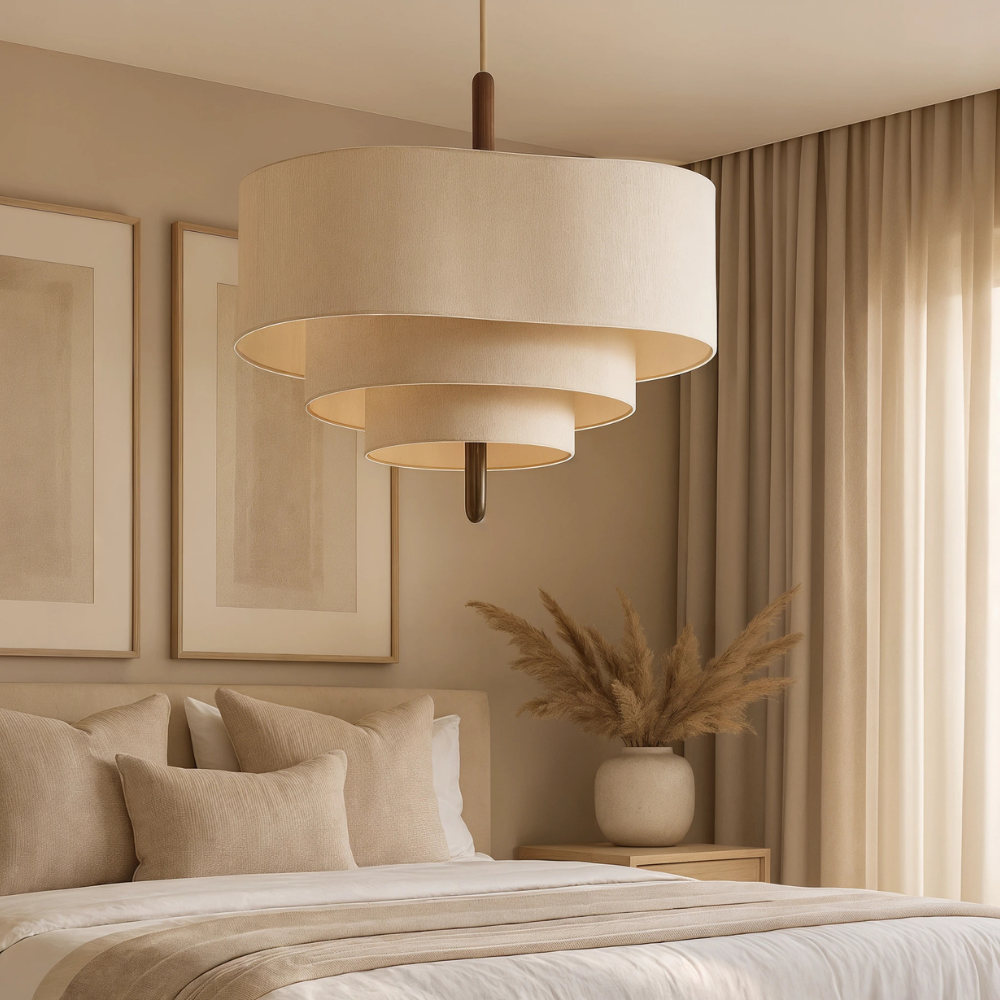RondoLight Nordic Organic Ceiling Light With Textile Shade In Natural Tone