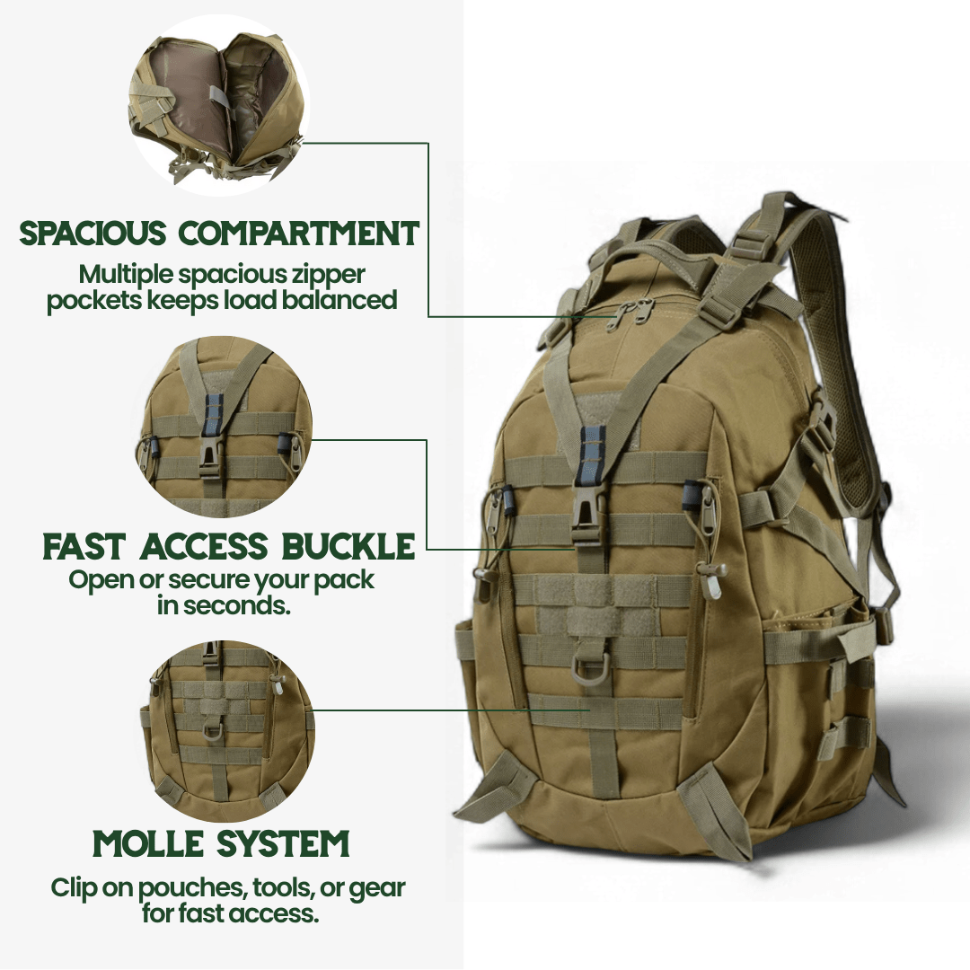 Rovex 40L Tactical Backpack With MOLLE System And Water-Resistant Fabric