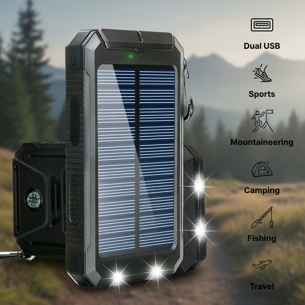 Rugged Solar Power Bank 20000mAh Outdoor Charger With Two USB Ports