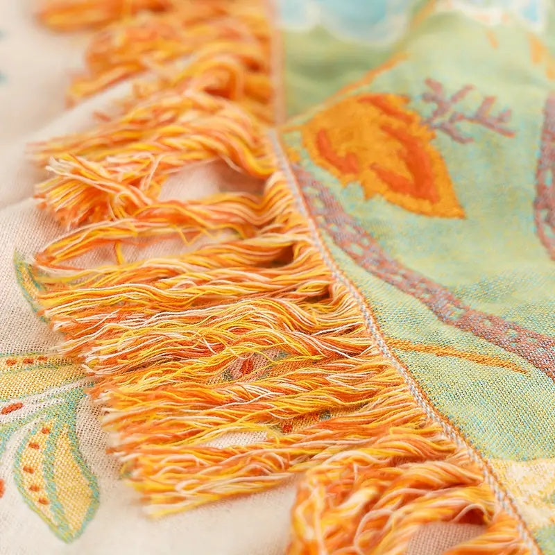 Rustic Floral Boho Blanket Breathable 100% Cotton For Sensitive Skin