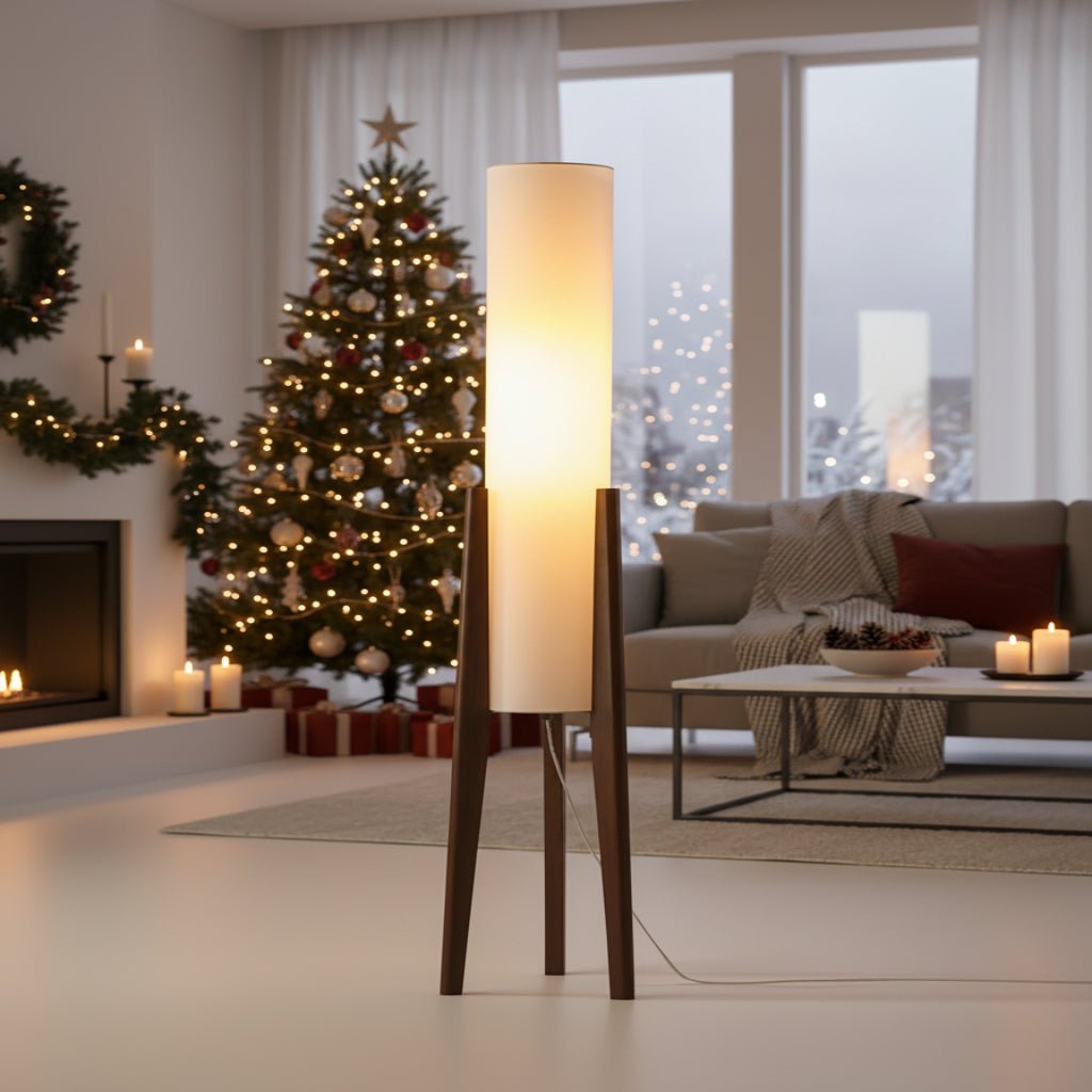 Nordora Floor Lamp In Nordic Style With Walnut Base And Dimmable LEDs