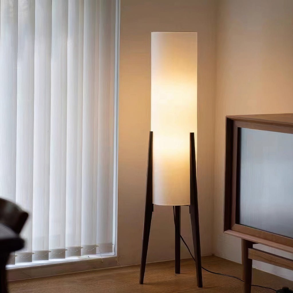 Nordora Floor Lamp In Nordic Style With Walnut Base And Dimmable LEDs